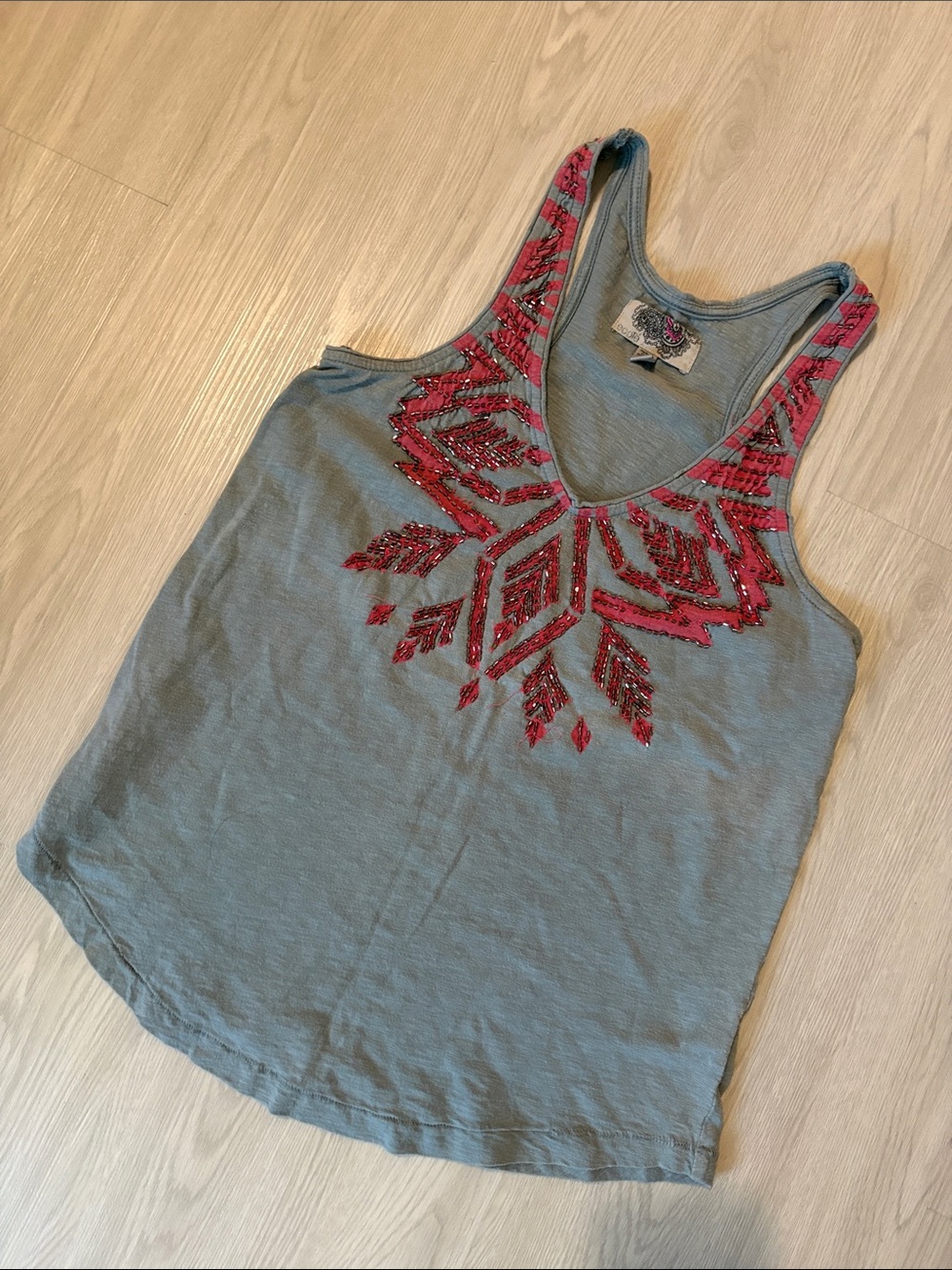 Ecote Grey Tank Top with Pink Sequin Embellishment